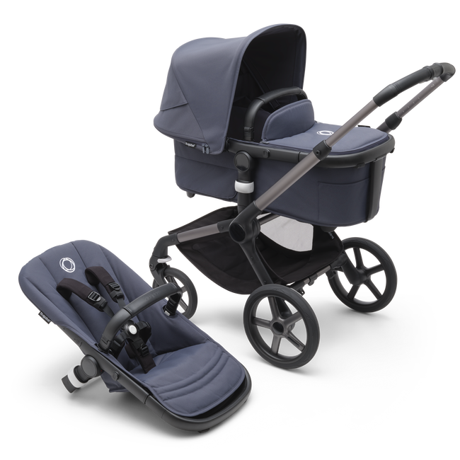 Bugaboo Fox 5 Carrycot And Seat Pushchair Stormy Blue Graphite Chassis