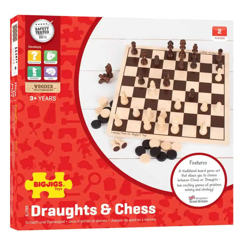 Bigjigs 2-in-1 Draughts & Chess Board Game Set