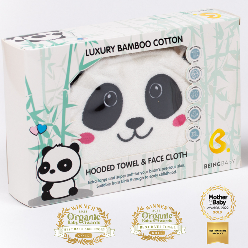 BeingBaby Luxury Bamboo Cotton Hooded Towel & Face Cloth - Panda