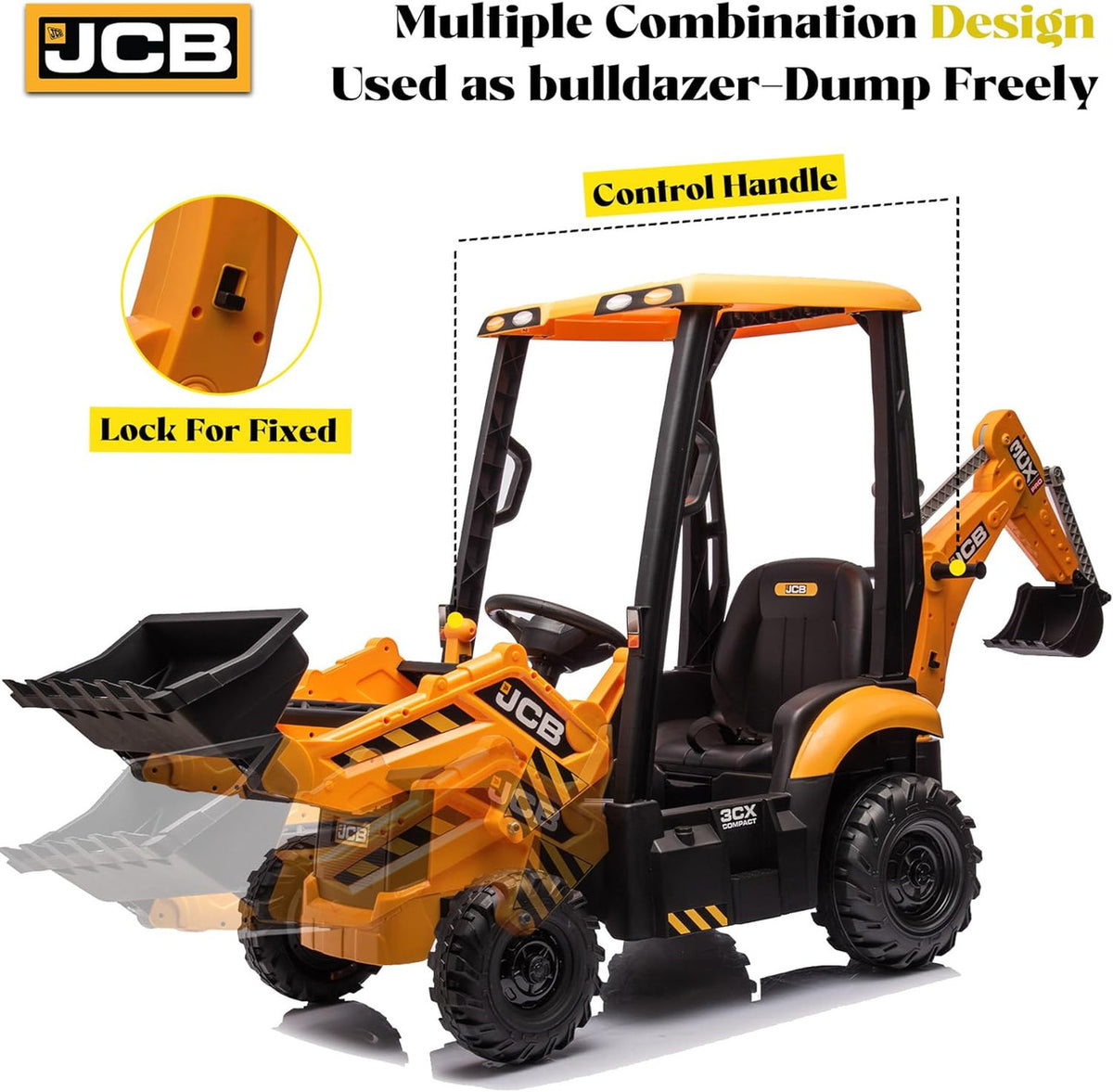Kids 12v JCB Digger With Backhoe Parent Control