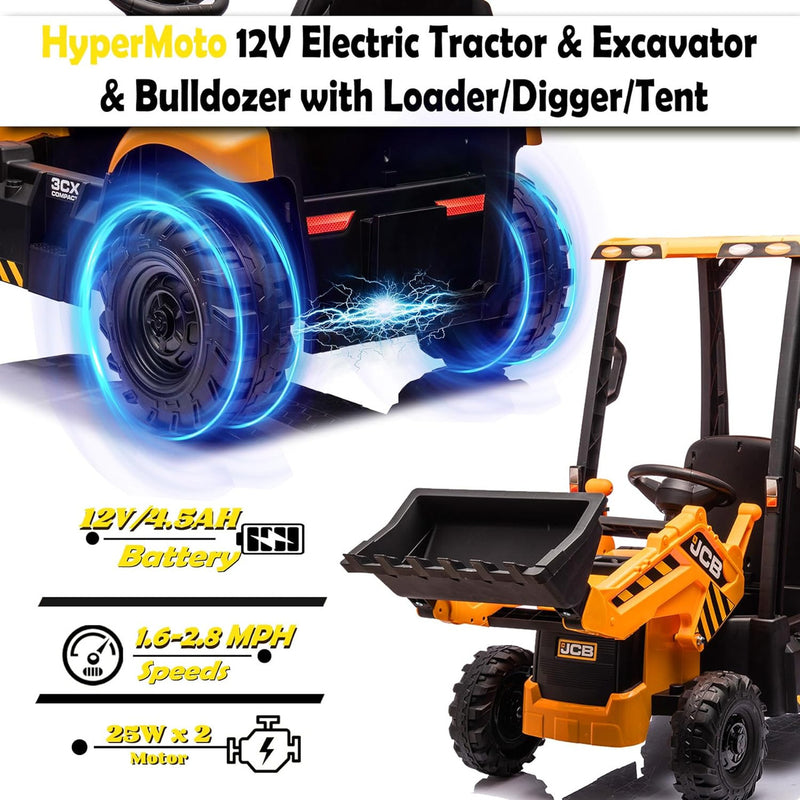 Kids 12v JCB Digger With Backhoe Parent Control