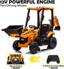 Kids 12v JCB Digger With Backhoe - Parent Control