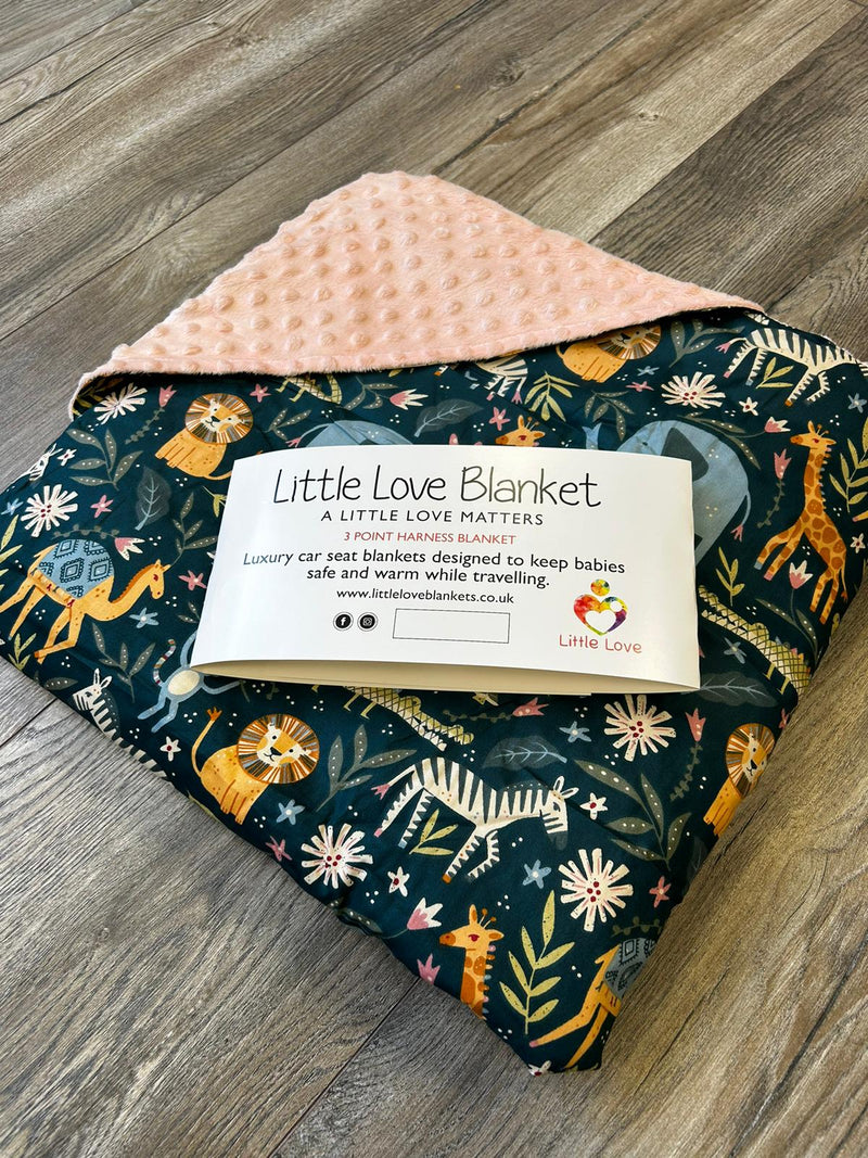 Little Love Blanket - 3 Point - Pink Safari Animals