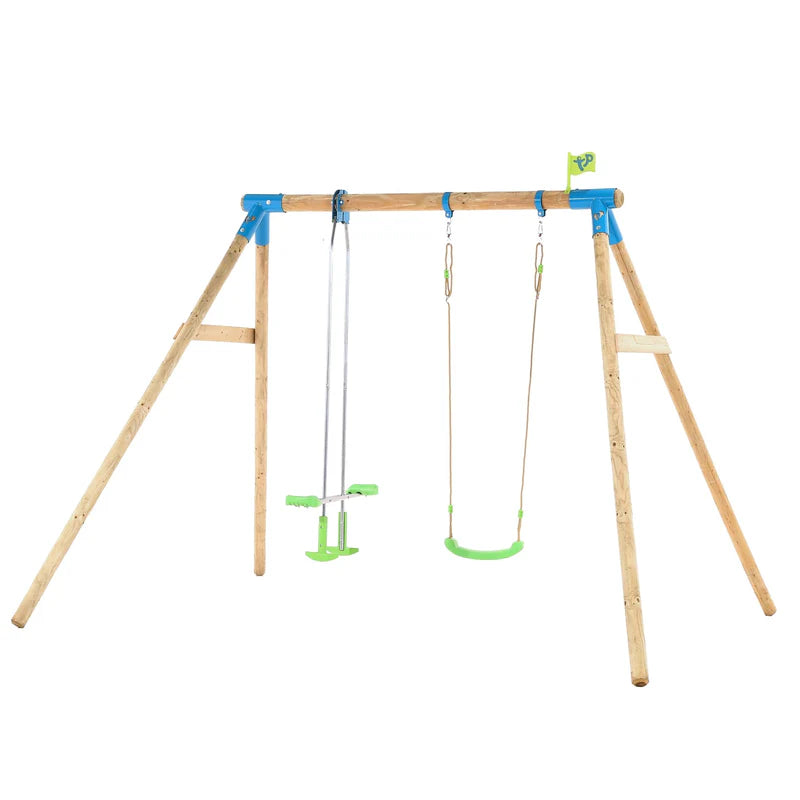 TP Toys: Knightswood Double Wooden Swing Set With Glide Ride - FSC® certified