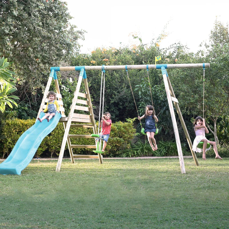 TP Toys: Knightswood Triple Wooden Swing & Slide Set With Glide Ride & Button Seat - FSC® certified