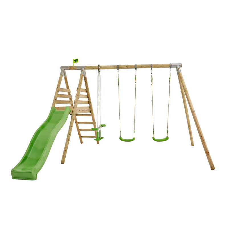 TP Toys: Knightswood Triple Wooden Swing & 8ft Slide Set - FSC® certified