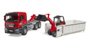 Bruder 03767 - MAN TGS truck with roll-off container and Schäffer yard loader