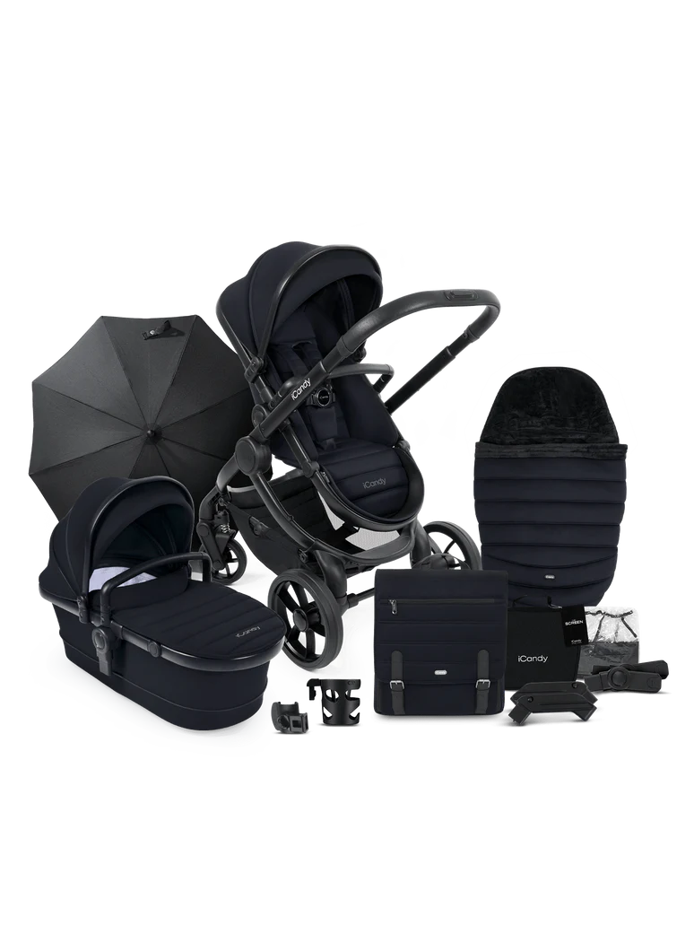 iCandy Peach 7 Black Pushchair and Carrycot - Complete Bundle (Jet Black)