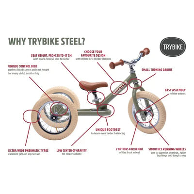 Tribike Steel 2 in 1 Vintage Edition Red 3 Wheeler
