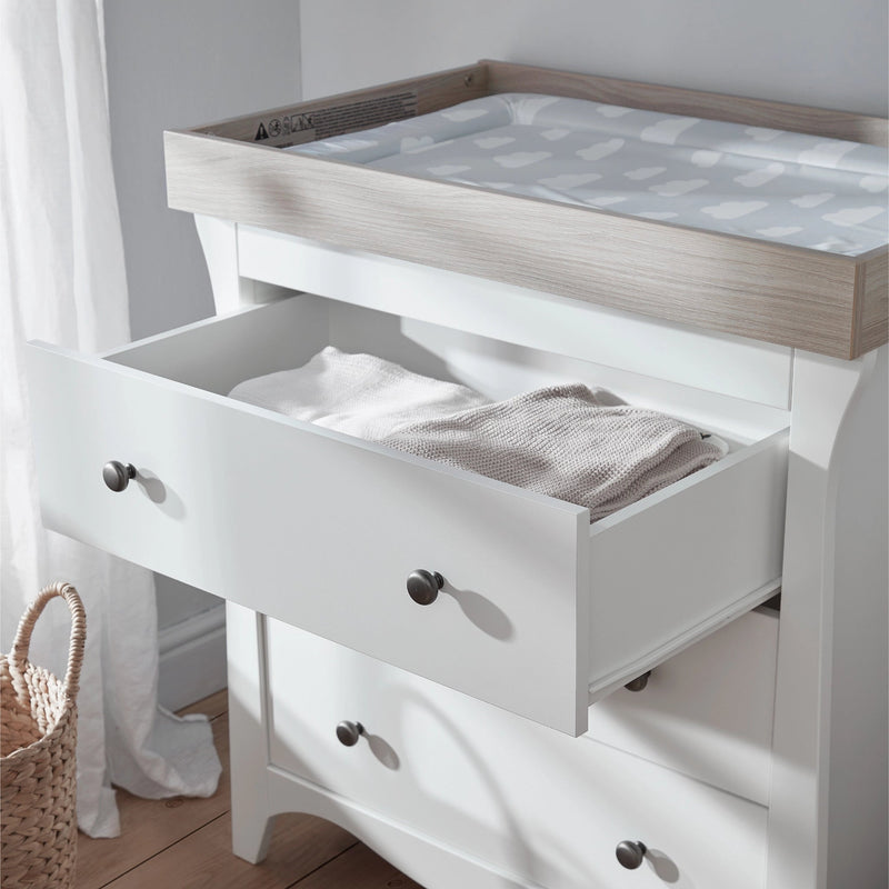 Cuddle Co Clara 2 Piece Nursery Furniture Set (Cot Bed & Dresser) - White & Ash