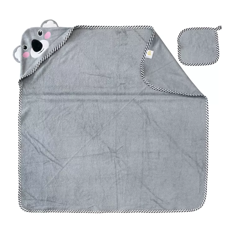 BeingBaby Luxury Bamboo Cotton Hooded Towel & Face Cloth - Koala