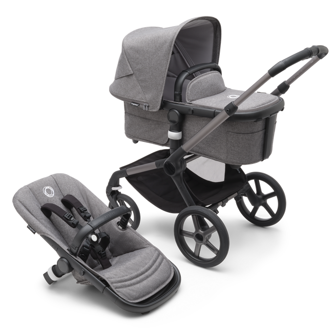 Bugaboo Fox 5 Carrycot And Seat Pushchair -Grey Melange/Graphite Chassis