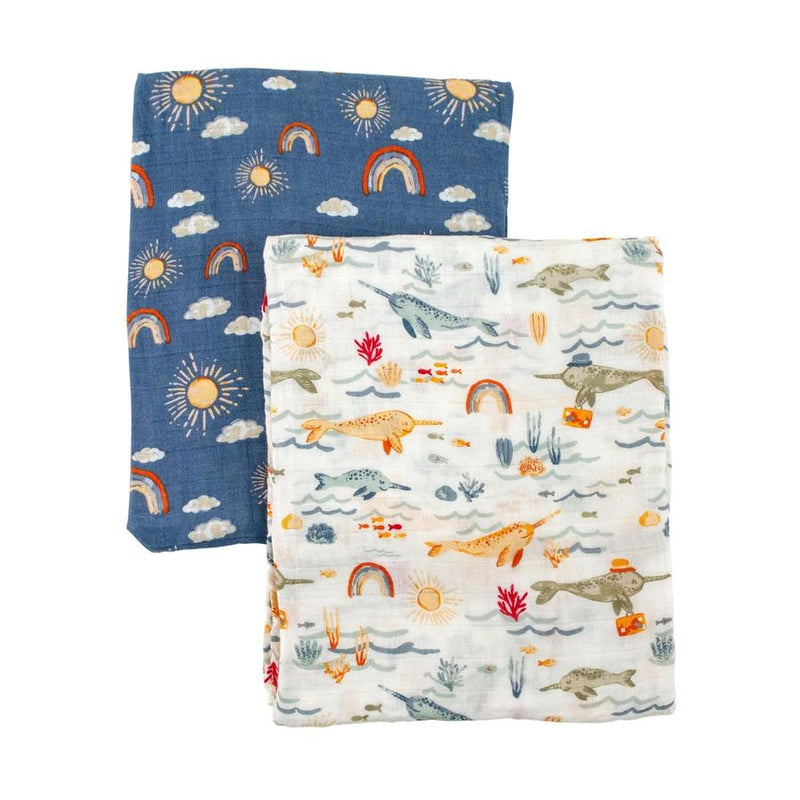 Bebe Au Lait - 2Pk Swaddle Blankets - Narwhal and Hello Sunshine