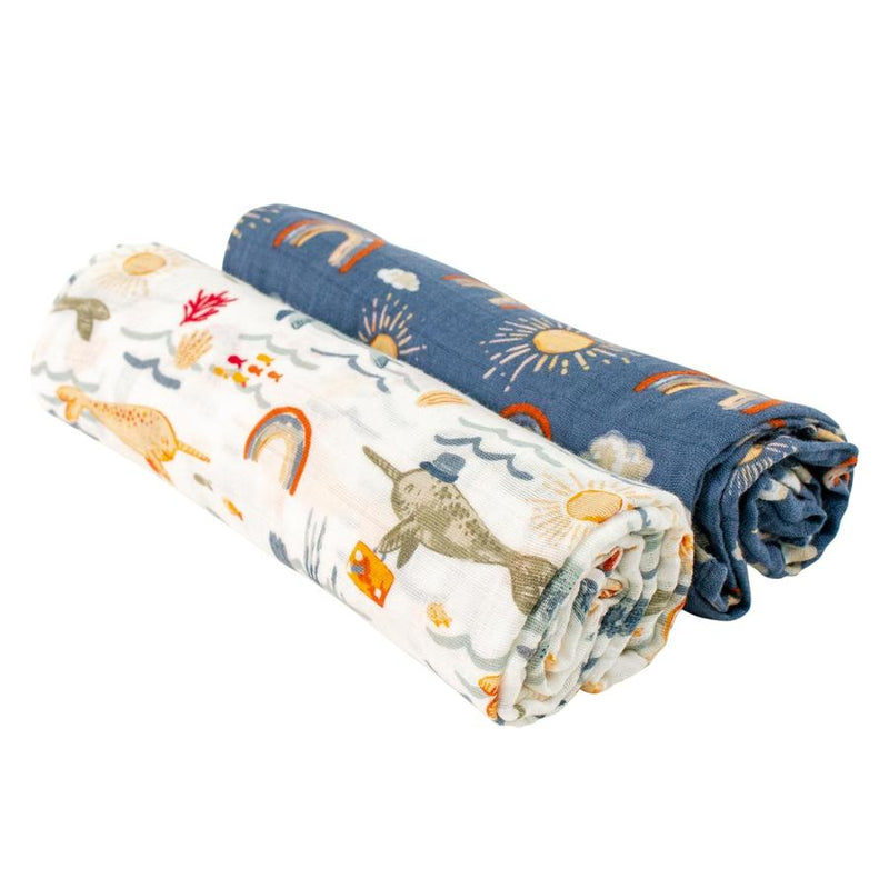 Bebe Au Lait - 2Pk Swaddle Blankets - Narwhal and Hello Sunshine