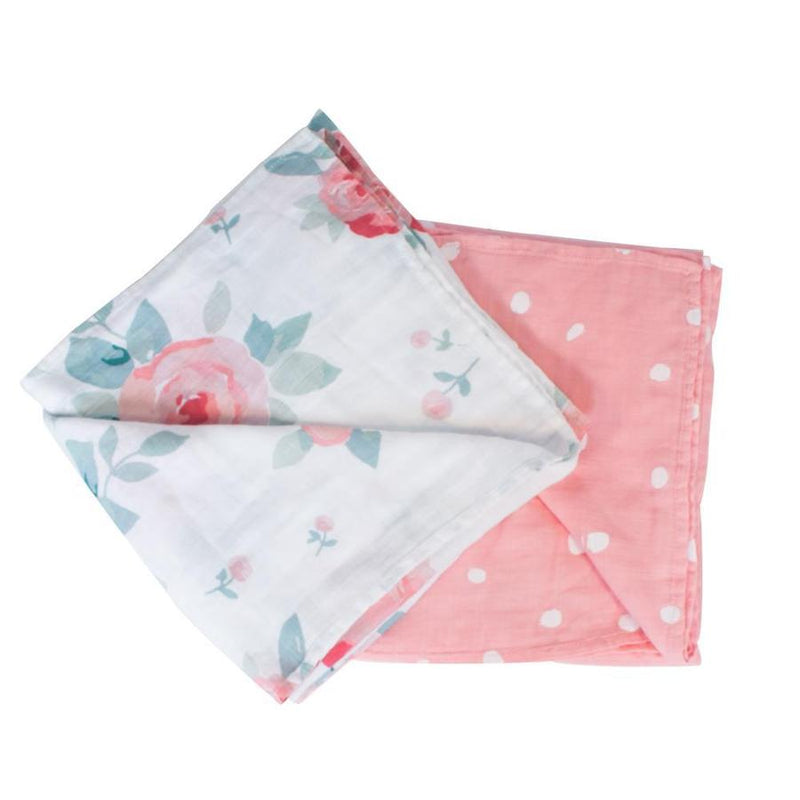 Bebe Au Lait - 2pk Swaddle Blankets - Rosy and Dewdrops