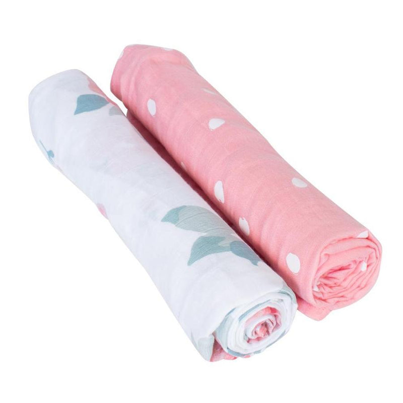 Bebe Au Lait - 2pk Swaddle Blankets - Rosy and Dewdrops