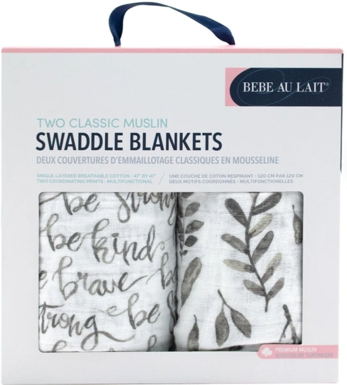Bebe Au Lait - 2pk Swaddle Blanket - Just Be and Leaves